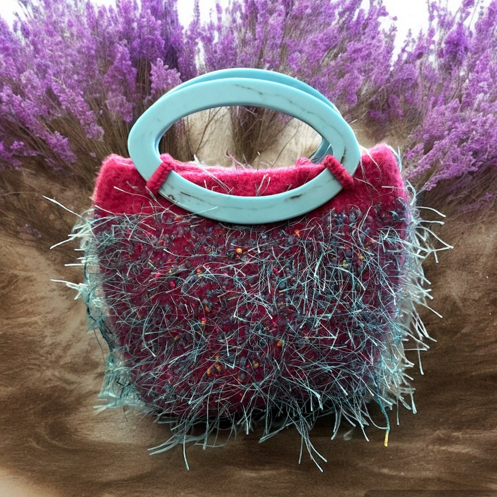 Hand knit felted mini bag, made with confetti yarn, NWOT